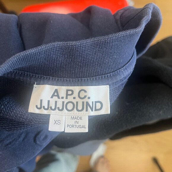 A.P.C. x JJJJOUND Men's Navy Blue Terry Cotton Big Script Logo Sweatshirt Size - Picture 7 of 7
